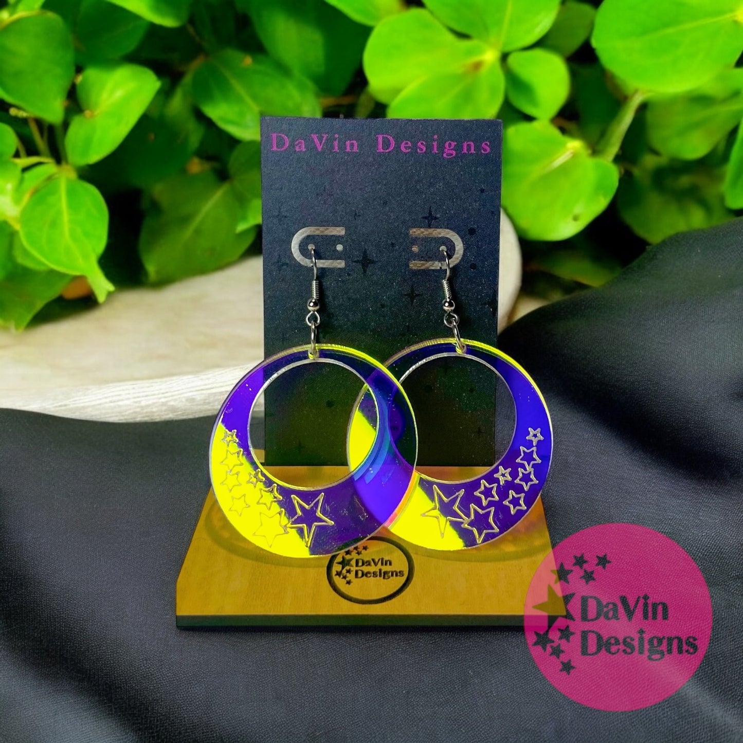 Holographic Moon Hoop Earrings
